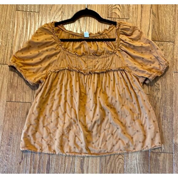Old Navy brown square neck embroidered puff sleeve top M - Picture 9 of 9